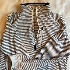 3/4 zip sweatshirt, black and white stripe